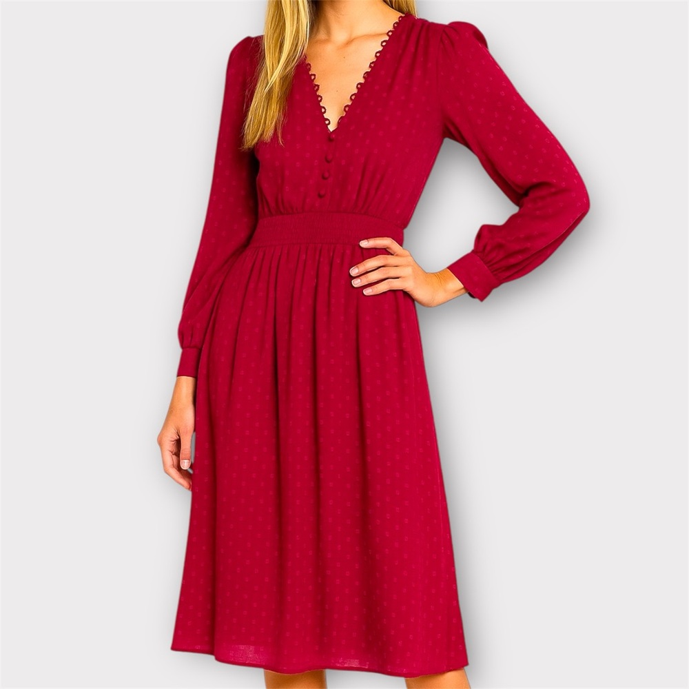 ABS Allen Schwartz Swiss Dot Red Midi Dress